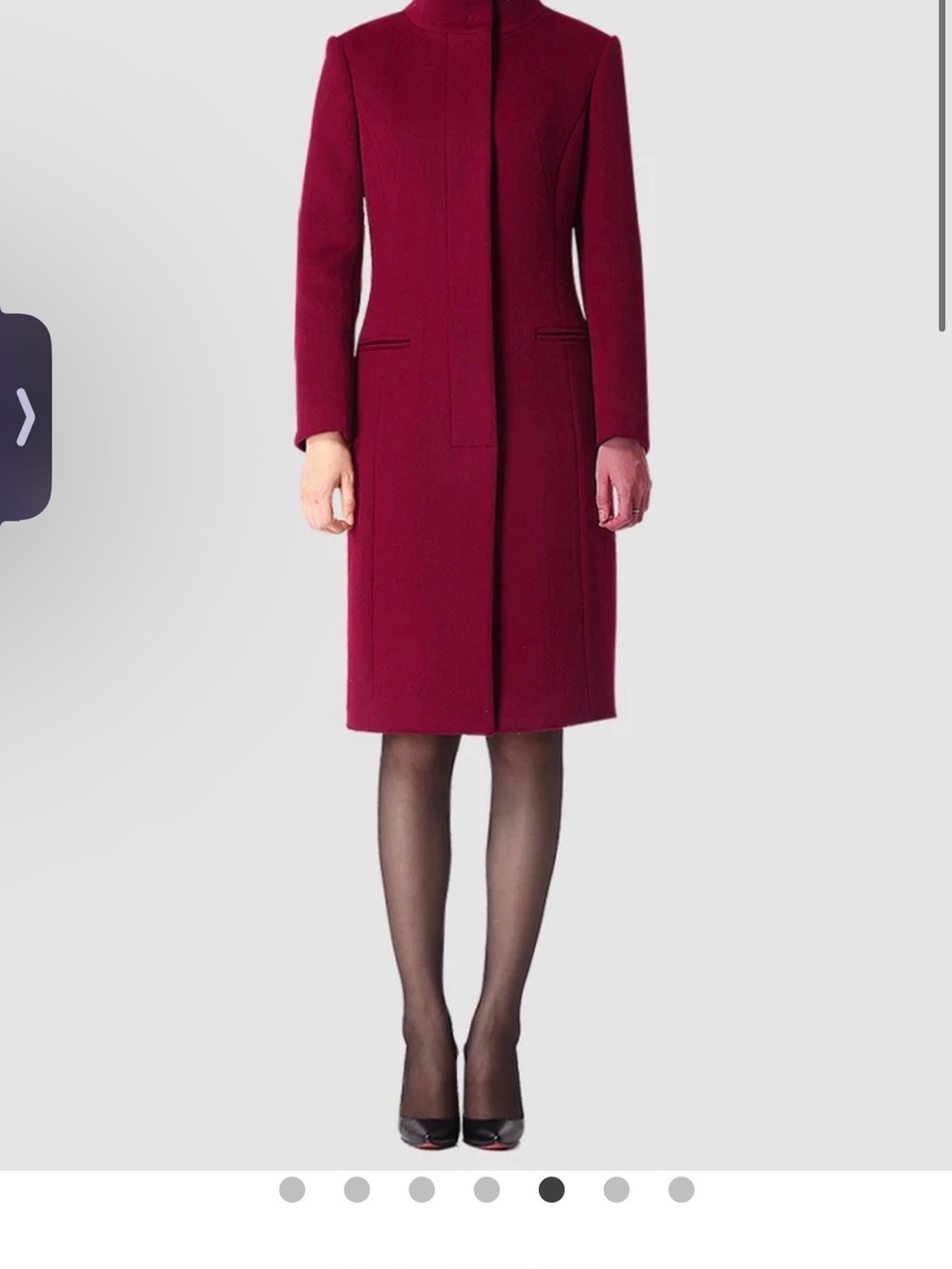 Women's Tailored Burgundy Cashmere and Wool Pea Coat - Classic Stand Collar
